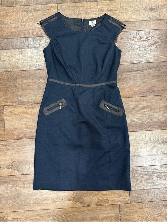 Worthington Dresses & Skirts - Worthington Navy Midi Sheath Dress with Brown Trim